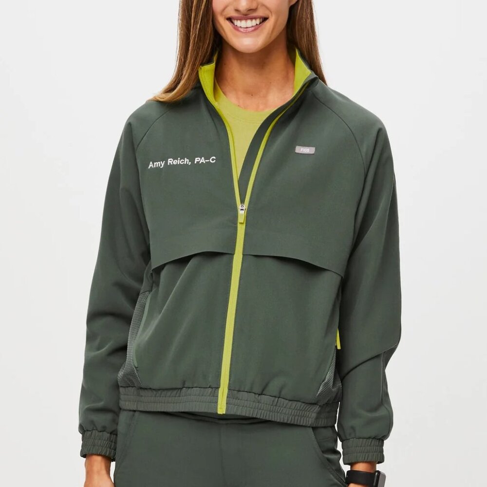 Figs Sydney Scrub Jacket - Size Medium, Moss/Limeade